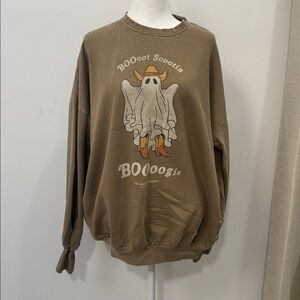 The Laundry Room Tan Halloween Ghost Cowboy Boots Graphic Sweater